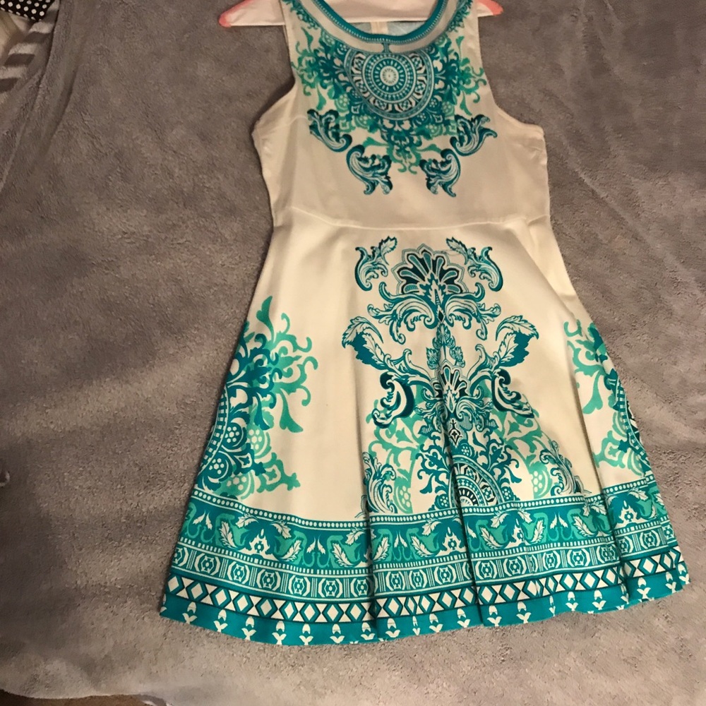 Green and white dress